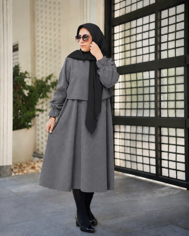 مانتوپاییزه 2تیکه مخمل کبریتی مدل ارغوان